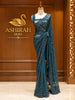 Deep Teal Green All Over Heavy Sequins and Beads Embroidered Design Net Party Wear Saree with Scalloped Designer Border