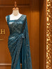 Deep Teal Green All Over Heavy Sequins and Beads Embroidered Design Net Party Wear Saree with Scalloped Designer Border