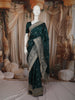 Deep Teal Green Butta Zari Embroidered Design Pure Tussar Silk Fancy Saree with Floral Zari Border