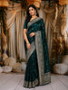 Deep Teal Green Butta Zari Embroidered Design Pure Tussar Silk Fancy Saree with Floral Zari Border