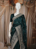 Deep Teal Green Butta Zari Embroidered Design Pure Tussar Silk Fancy Saree with Floral Zari Border