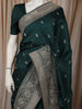Deep Teal Green Butta Zari Embroidered Design Pure Tussar Silk Fancy Saree with Floral Zari Border