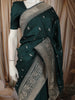 Deep Teal Green Butta Zari Embroidered Design Pure Tussar Silk Fancy Saree with Floral Zari Border