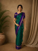 Deep Teal Green Floral Butta Woven Design Pure Kanchipuram Silk Saree with Contrast Zari Border