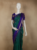 Deep Teal Green Floral Butta Woven Design Pure Kanchipuram Silk Saree with Contrast Zari Border