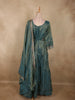 Deep Teal Green Floral Embroidered Design Organza Gown with Dupatta