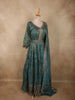 Deep Teal Green Floral Embroidered Design Organza Gown with Dupatta