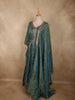 Deep Teal Green Floral Embroidered Design Organza Gown with Dupatta