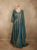 Deep Teal Green Floral Embroidered Design Organza Gown with Dupatta