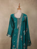 Deep Teal Blue Floral Embroidered Design Tissue Organza Salwar Suit with Dupatta
