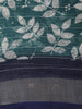 Deep Teal Green Floral Printed Design Linen Cotton Saree