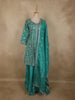 Deep Teal Green Floral Sequins and Beads Embroidered Design Tissue Peplum Palazzo Suit with Dupatta