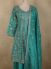 Deep Teal Green Floral Sequins and Beads Embroidered Design Tissue Peplum Palazzo Suit with Dupatta