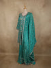 Deep Teal Green Floral Sequins and Beads Embroidered Design Tissue Peplum Palazzo Suit with Dupatta