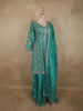 Deep Teal Green Floral Sequins and Beads Embroidered Design Tissue Peplum Palazzo Suit with Dupatta