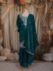 Deep Teal Green Floral Sequins and Zari Embroidered Design Organza Palazzo Suit