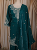 Deep Teal Green Floral Sequins and Zari Embroidered Design Organza Palazzo Suit