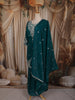 Deep Teal Green Floral Sequins and Zari Embroidered Design Organza Palazzo Suit