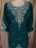 Deep Teal Green Floral Sequins and Zari Embroidered Design Organza Palazzo Suit