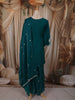 Deep Teal Green Floral Sequins and Zari Embroidered Design Organza Palazzo Suit