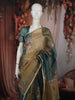 Deep Teal Green Floral Thread Embroidered Design Pure Organza Saree with Lace Border