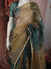 Deep Teal Green Floral Thread Embroidered Design Pure Organza Saree with Lace Border