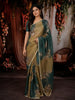 Deep Teal Green Floral Thread Embroidered Design Pure Organza Saree with Lace Border