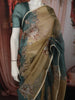 Deep Teal Green Floral Thread Embroidered Design Pure Organza Saree with Lace Border
