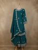 Deep Teal Blue Floral Zari Embroidered Design Georgette Palazzo Suit with Dupatta