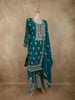Deep Teal Blue Floral Zari Embroidered Design Georgette Palazzo Suit with Dupatta