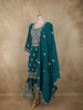 Deep Teal Blue Floral Zari Embroidered Design Georgette Palazzo Suit with Dupatta