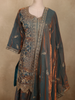 Deep Teal Green Floral Zari Embroidered Design Organza Palazzo Suit with Dupatta