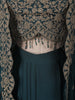 Deep Teal Green Floral Zari Embroidered Design Satin Skirt and Top with Over Coat