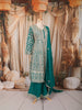 Deep Teal Green Floral Zari and Mirror Embroidered Design Chiffon Palazzo Suit with Matching Dupatta