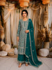 Deep Teal Green Floral Zari and Mirror Embroidered Design Chiffon Palazzo Suit with Matching Dupatta