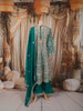 Deep Teal Green Floral Zari and Mirror Embroidered Design Chiffon Palazzo Suit with Matching Dupatta