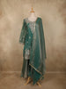 Deep Teal Green Green Floral Sequins And Beads Embroidered Design Organza Palazzo Suit with Dupatta