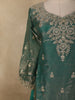 Deep Teal Green Green Floral Sequins And Beads Embroidered Design Organza Palazzo Suit with Dupatta