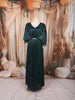 Deep Teal Green Metallic Shimmer Pleated A-Line Party Wear Gown with Cape Sleeves