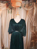 Deep Teal Green Metallic Shimmer Pleated A-Line Party Wear Gown with Cape Sleeves