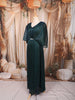 Deep Teal Green Metallic Shimmer Pleated A-Line Party Wear Gown with Cape Sleeves