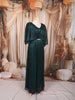 Deep Teal Green Metallic Shimmer Pleated A-Line Party Wear Gown with Cape Sleeves