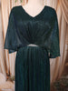 Deep Teal Green Metallic Shimmer Pleated A-Line Party Wear Gown with Cape Sleeves
