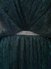 Deep Teal Green Metallic Shimmer Pleated A-Line Party Wear Gown with Cape Sleeves