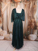Deep Teal Green Metallic Shimmer Pleated A-Line Party Wear Gown with Cape Sleeves
