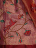 Deep Terracotta Red Floral Vine Thread Embroidered Design Pure Tissue Silk Fancy Saree