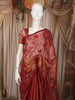 Deep Terracotta Red Floral Vine Thread Embroidered Design Pure Tissue Silk Fancy Saree