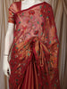 Deep Terracotta Red Floral Vine Thread Embroidered Design Pure Tissue Silk Fancy Saree