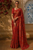 Deep Terracotta Red Floral Vine Thread Embroidered Design Pure Tissue Silk Fancy Saree