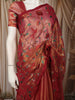 Deep Terracotta Red Floral Vine Thread Embroidered Design Pure Tissue Silk Fancy Saree